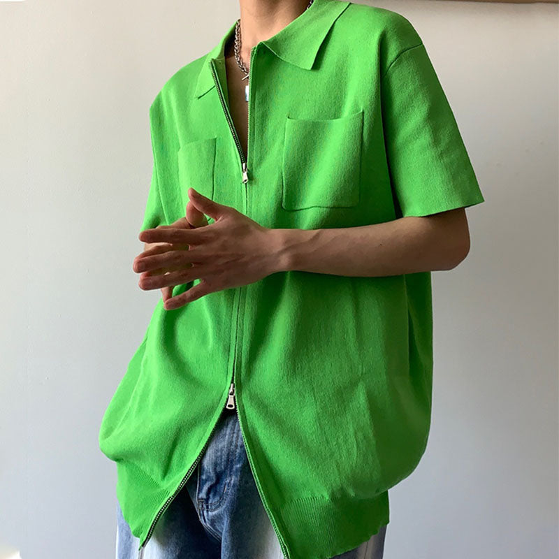 Men's Vintage Knit Short Sleeve Zip T-Shirt
