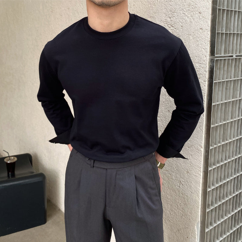 Men's Casual Cotton Long Sleeve Round Neck T-shirt
