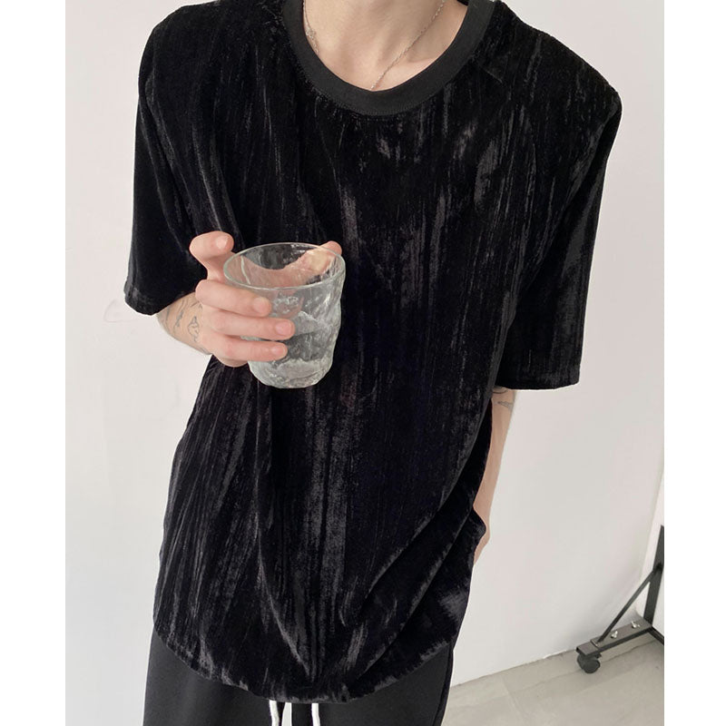Men's Crinkled Velvet Oversized Padded T-Shirt