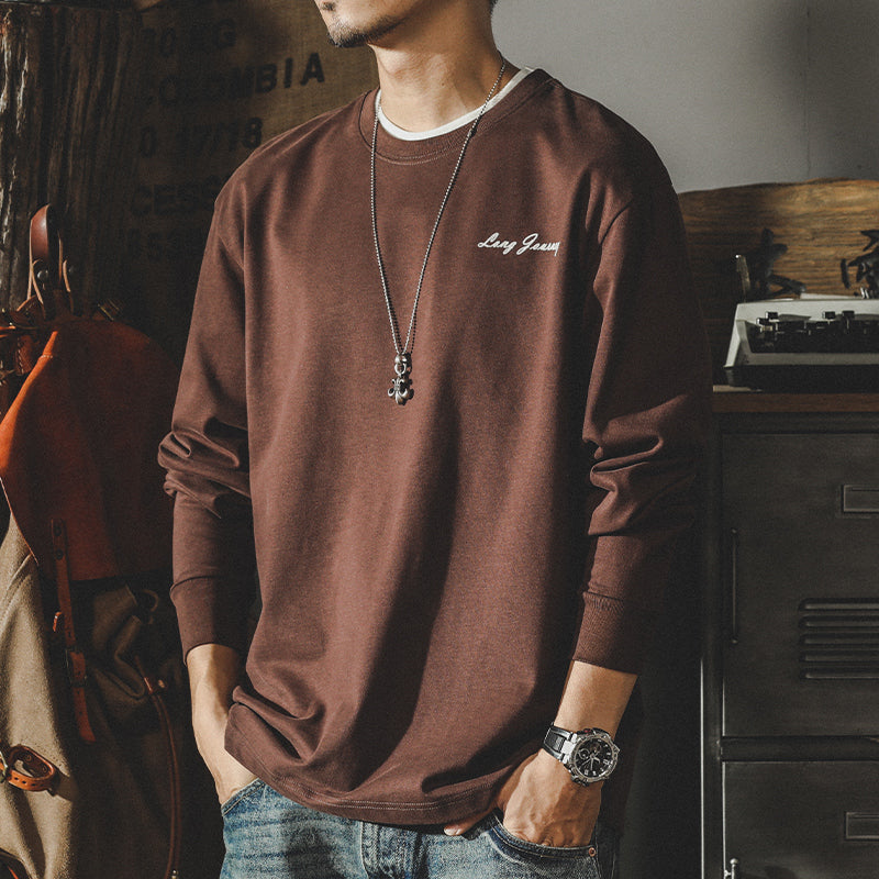 Men's Retro Flat Line Double Gauze Pure Cotton T -shirt