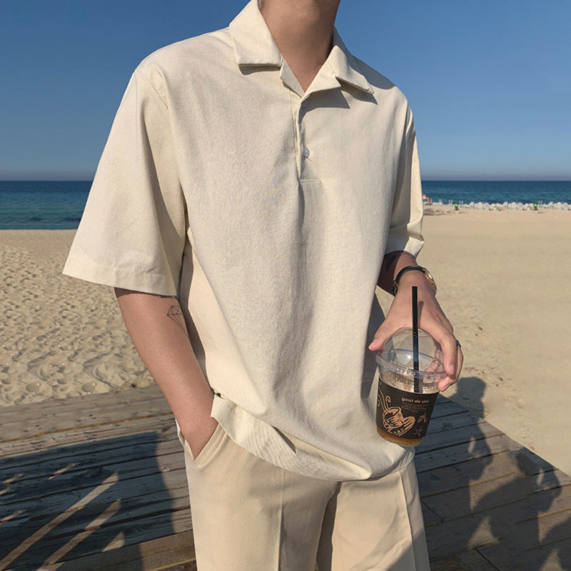 Solid Cotton Linen Short Sleeve Shirt