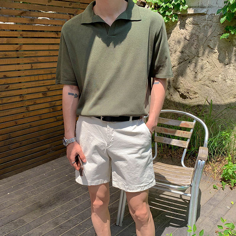 Solid Color Thin Knit Polo Shirt
