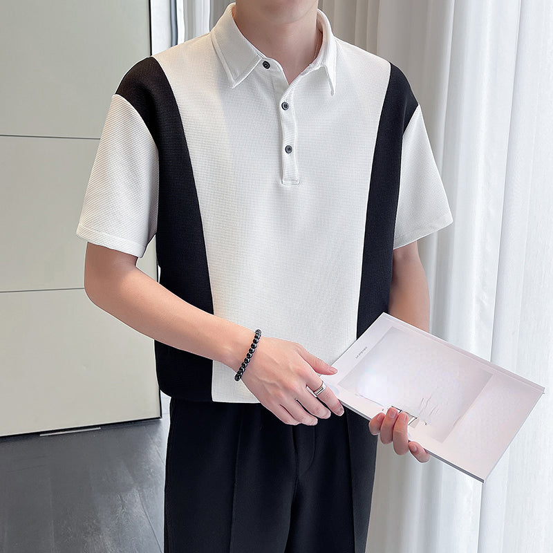 Waffle Short Sleeve Polo Shirt Panel T-Shirt