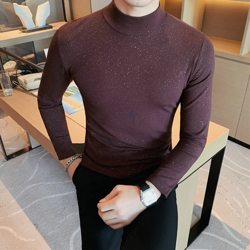 Men's Slim Fit Long Sleeve Shiny Turtleneck T-Shirt