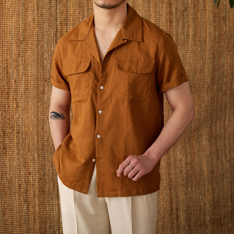 Men's Cotton And Linen Button-Down Shirt
