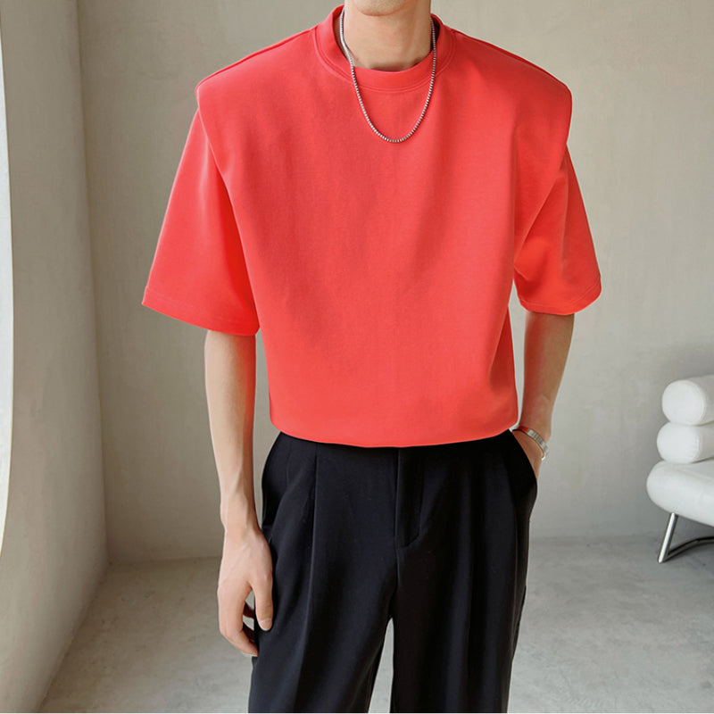 Men's Loose Casual Solid Color Shoulder Pad Short Sleeve Round Neck T-Shirt