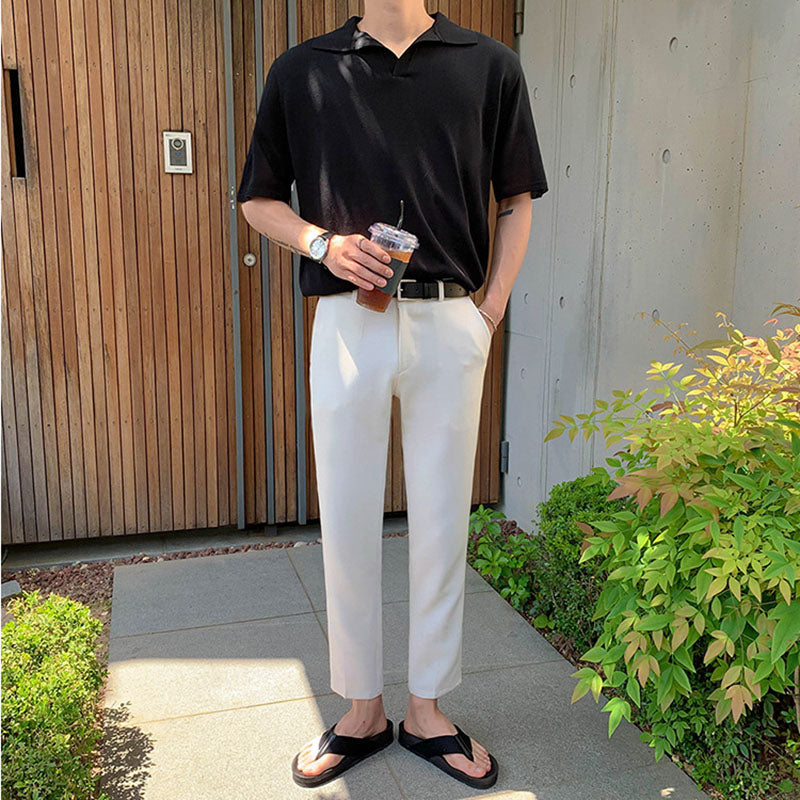 Solid Color Thin Knit Polo Shirt