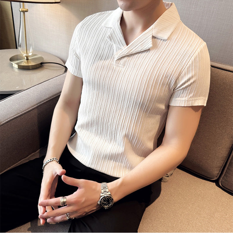 Men's Casual Slim Vertical Striped Short Sleeved Top
