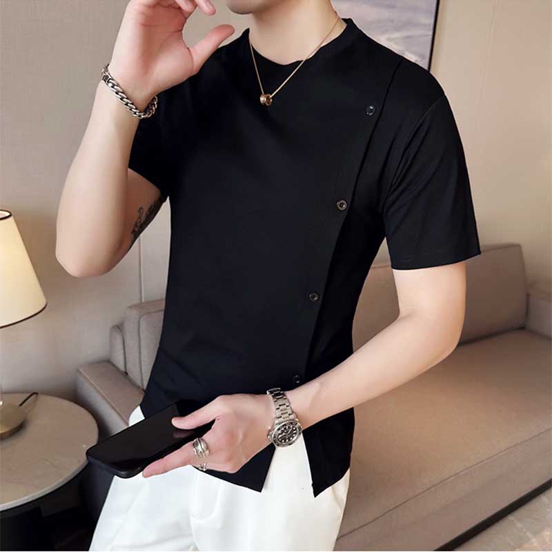 Men's Casual Business Slim Slit Round Neck Short Sleeve T-Shirt