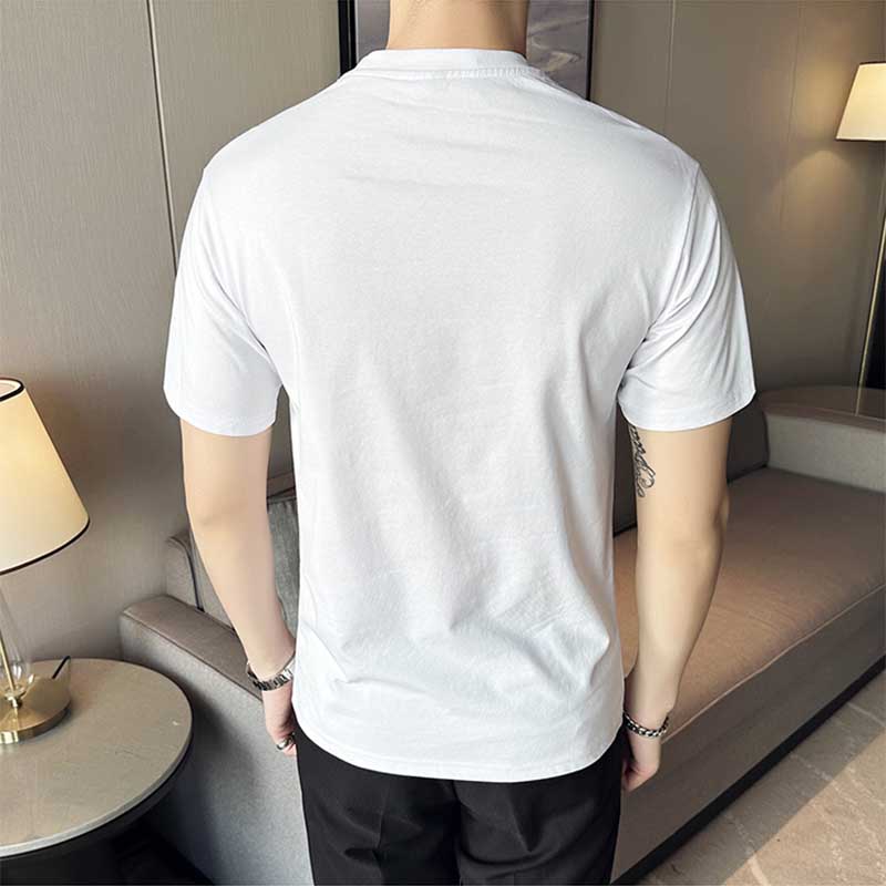 Men's Casual Business Slim Slit Round Neck Short Sleeve T-Shirt