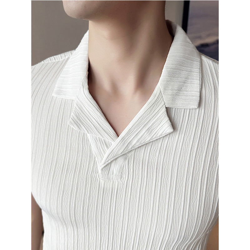 Men's Casual Slim Vertical Striped Short Sleeved Top
