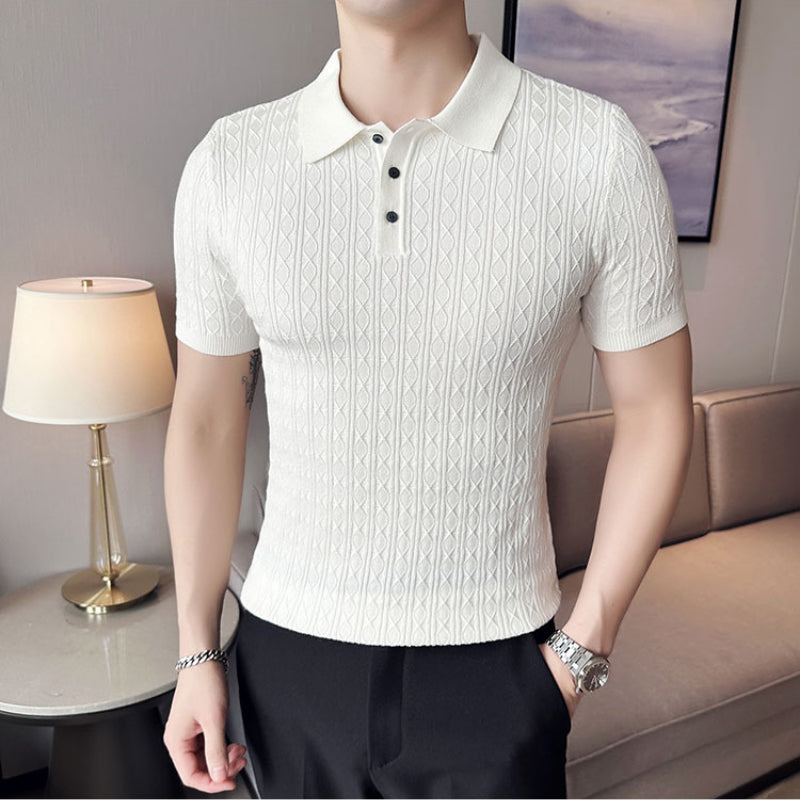 Men's Knitted Short-sleeved Polo Shirt Business Slim High-end Striped T-shirt