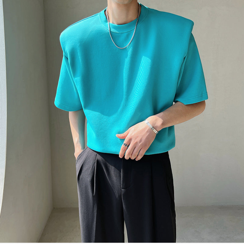 Men's Loose Casual Solid Color Shoulder Pad Short Sleeve Round Neck T-Shirt