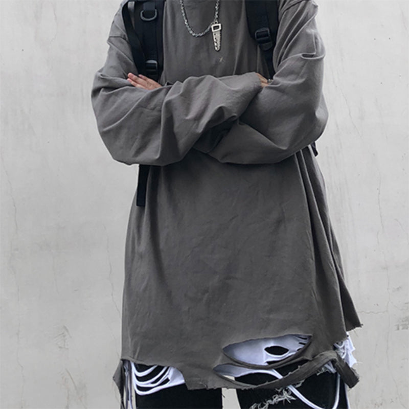 Ripped Hem Long Sleeve T-shirt
