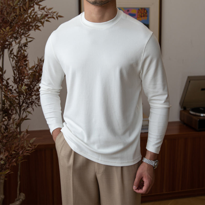 Men's Retro Casual Round Neck Long Sleeve Top, Vintage Style Basic Tee, Pullover Shirt