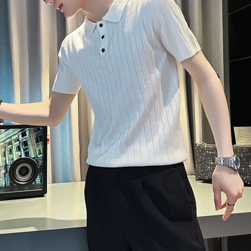 Men's Polo Shirt Short Sleeve Summer Striped Slim Fit Knitwear