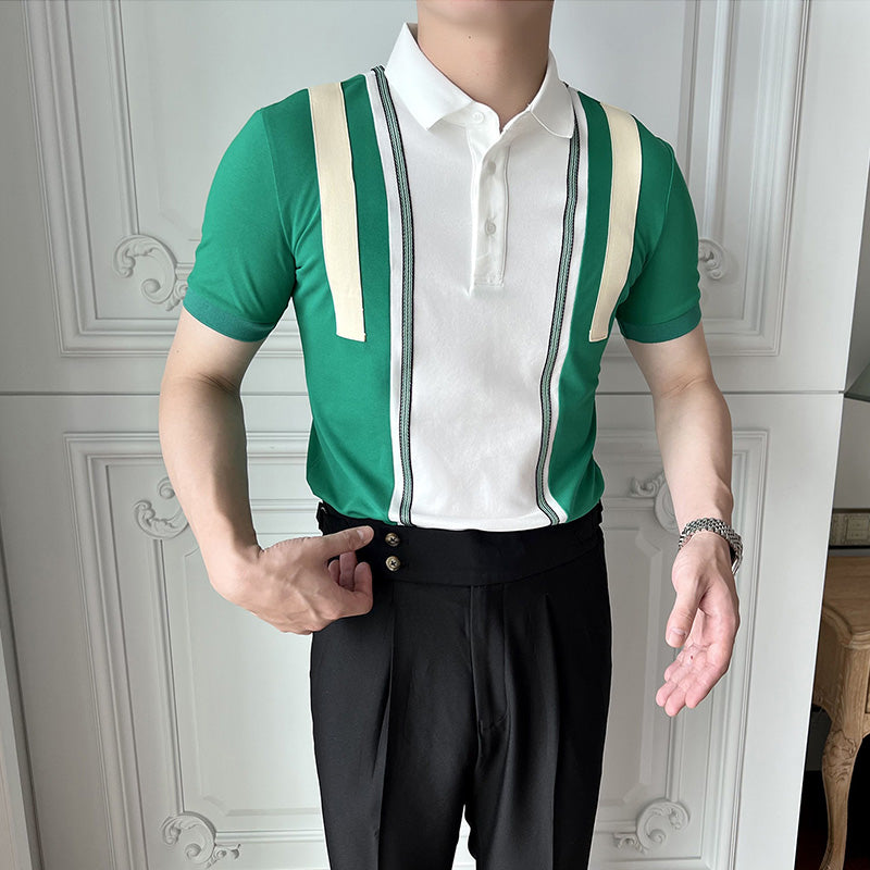Men's British Casual POLO Stitching Lapel Slim Fit T-shirt