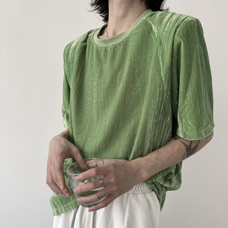 Men's Crinkled Velvet Oversized Padded T-Shirt