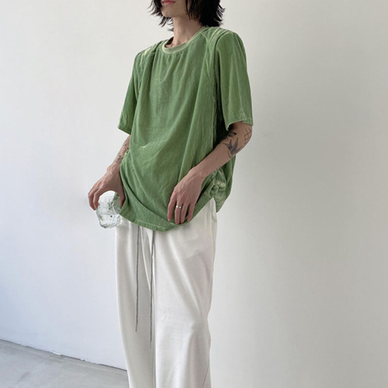 Men's Crinkled Velvet Oversized Padded T-Shirt