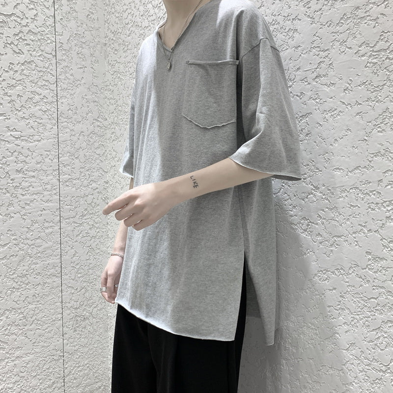 Frayed Slit Short Sleeve T-Shirt