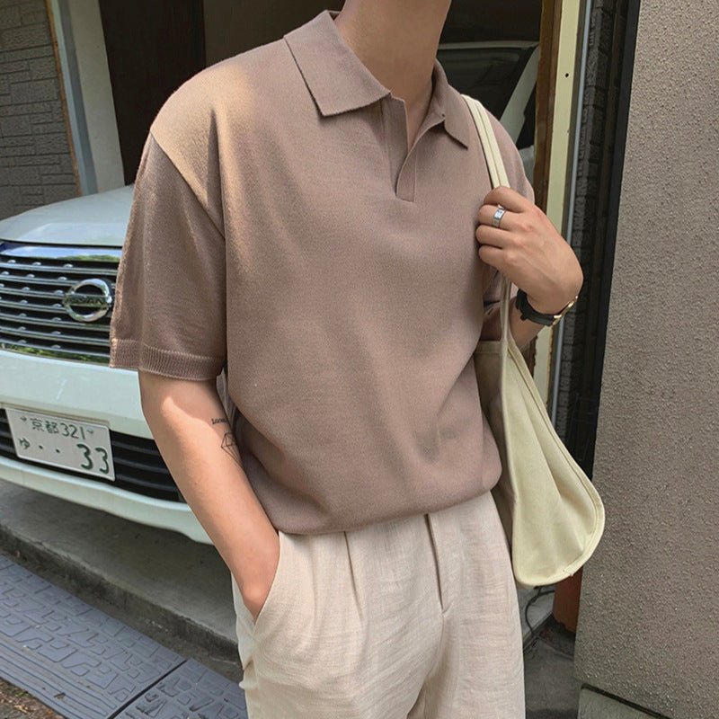 Solid Color Thin Knit Polo Shirt