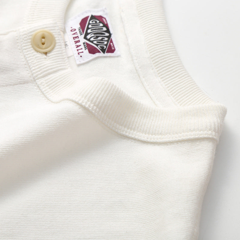 Men's Retro Henley T-Shirt, Super Thick Heavyweight Long Sleeve, Solid Color Tooling Top