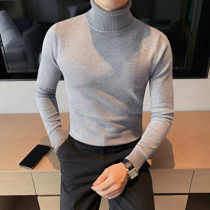 Men's Business Tight Mid High Collar Knitted Slim Fit T-shirt