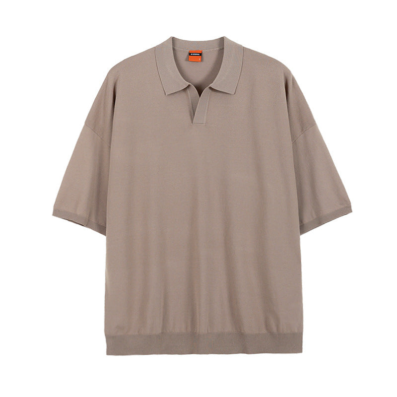 Solid Color Thin Knit Polo Shirt