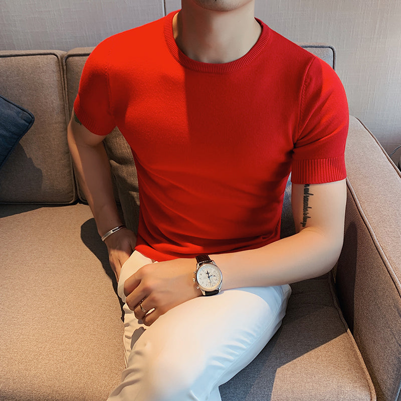 Men's Business Round Neck Slim Fit Casual Knit T-Shirt