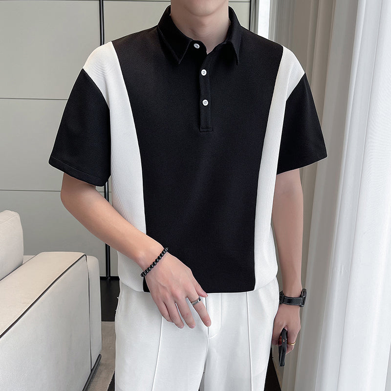 Waffle Short Sleeve Polo Shirt Panel T-Shirt
