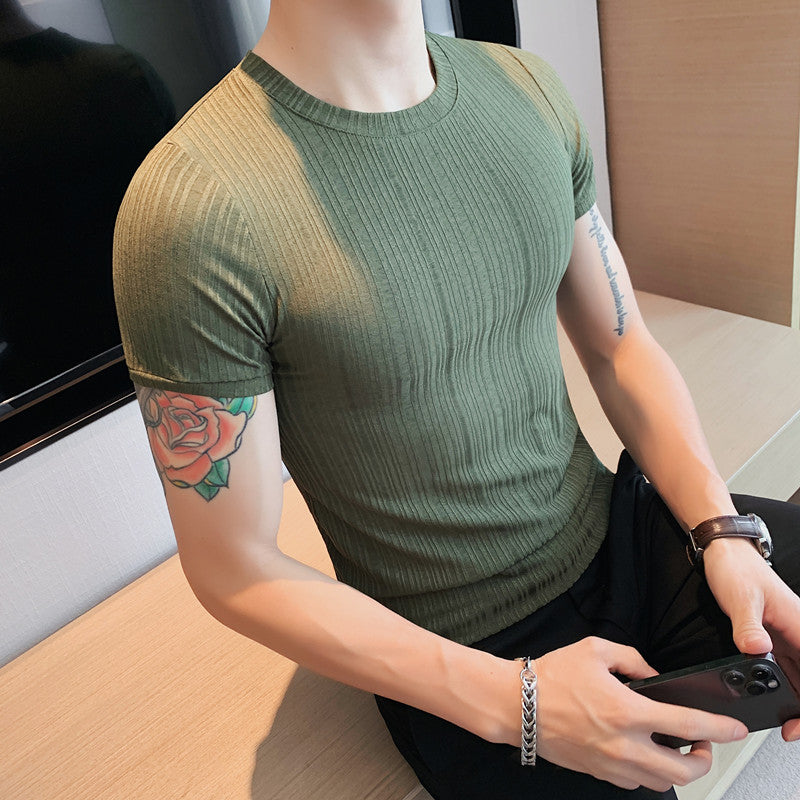 Men's Business Short Sleeve Elastic Slim T-Shirt