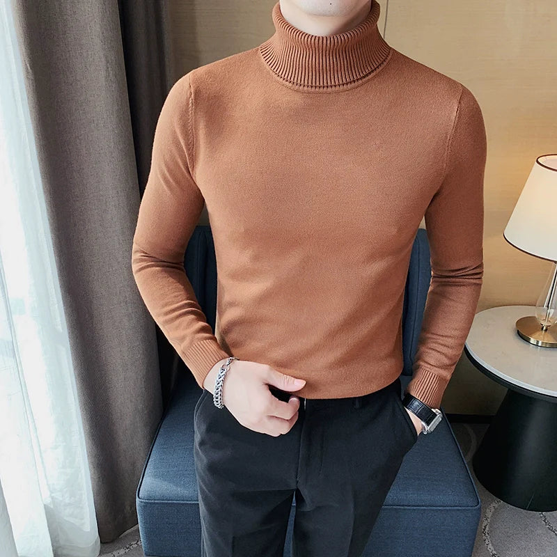 Men's Business Tight Mid High Collar Knitted Slim Fit T-shirt