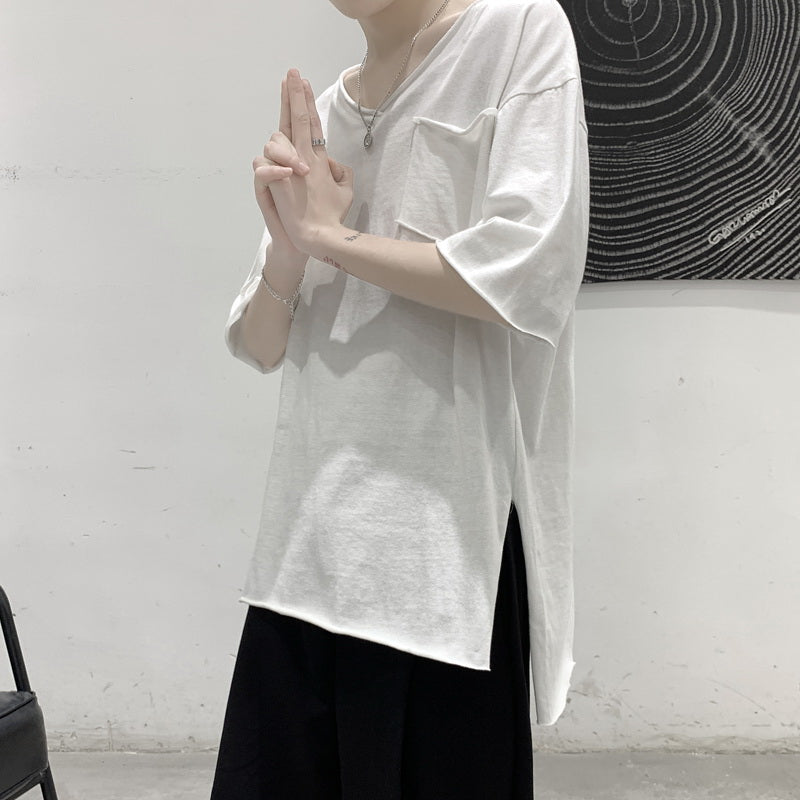 Frayed Slit Short Sleeve T-Shirt