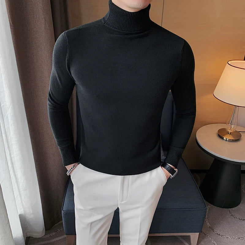 Men's Business Tight Mid High Collar Knitted Slim Fit T-shirt