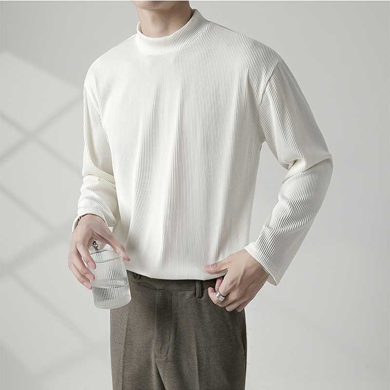 Men's Half High Neck Round Neck Loose Long Sleeve Solid Color T-Shirt