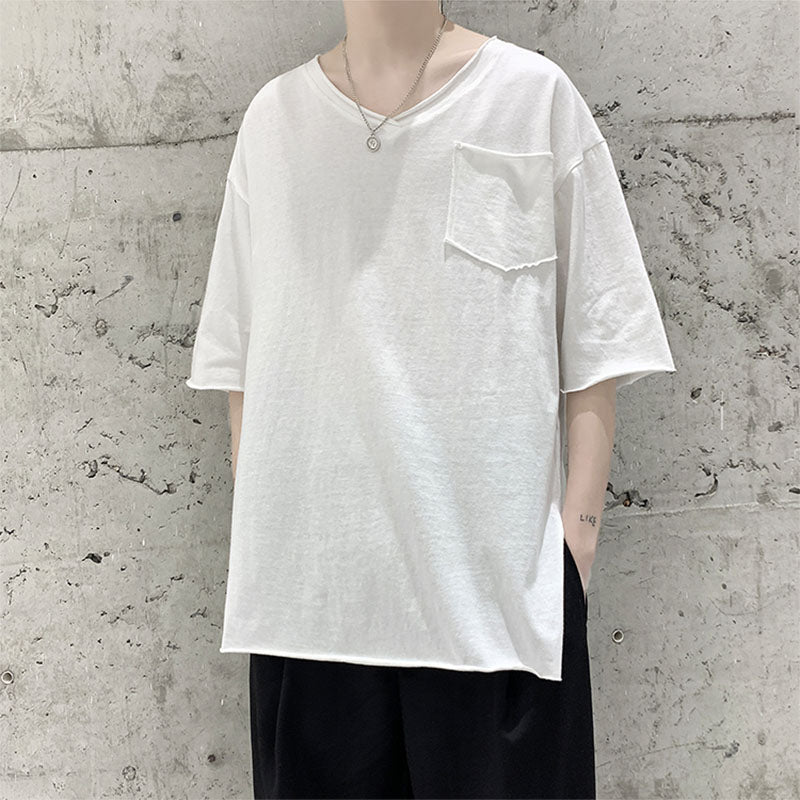 Frayed Slit Short Sleeve T-Shirt