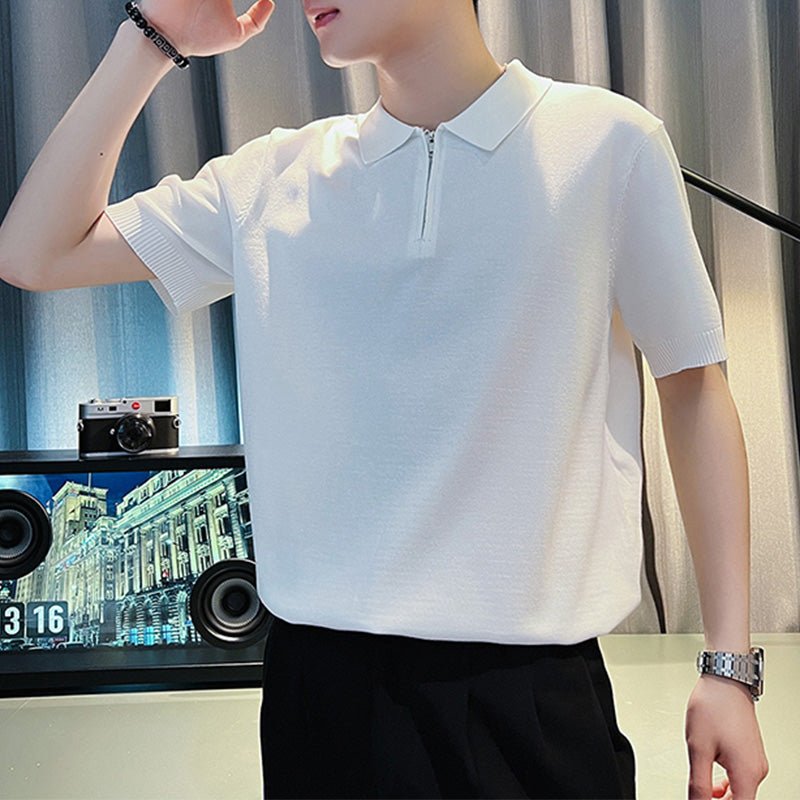 Men's British Casual Slim Half Zipper Short Sleeve T-Shirt