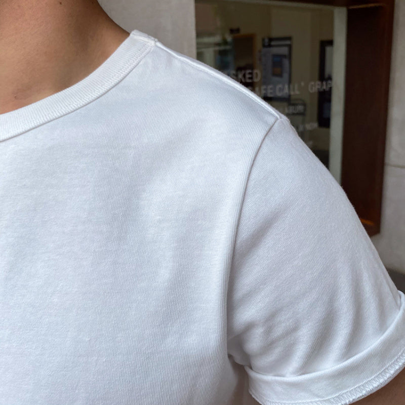 Men's British Business Round Neck Solid Color Casual All-match Short-sleeved T-shirt