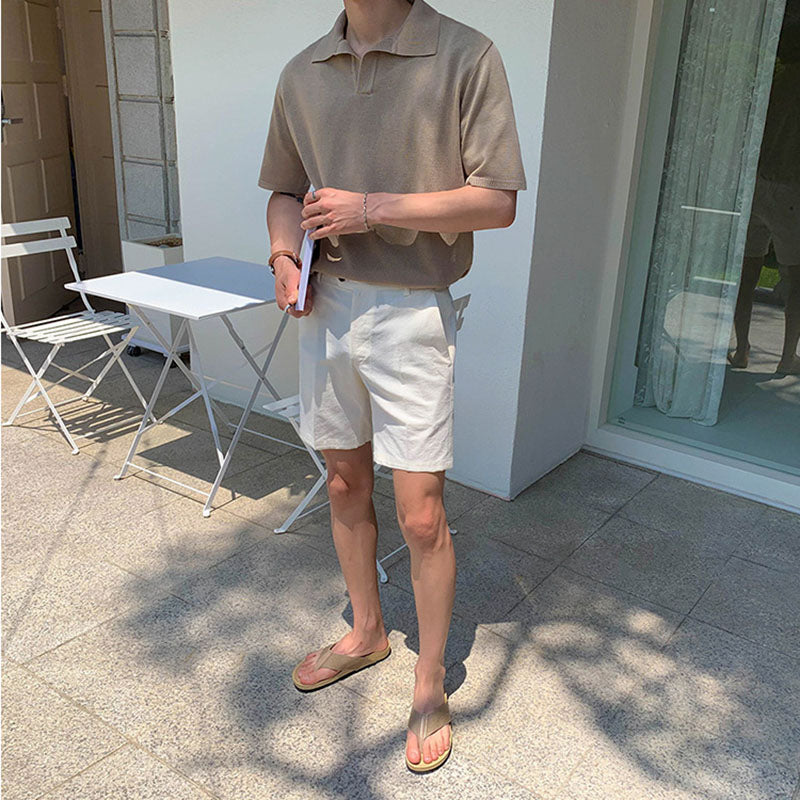 Solid Color Thin Knit Polo Shirt