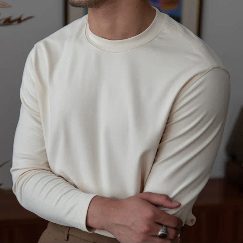 Men's Retro Casual Round Neck Long Sleeve Top, Vintage Style Basic Tee, Pullover Shirt