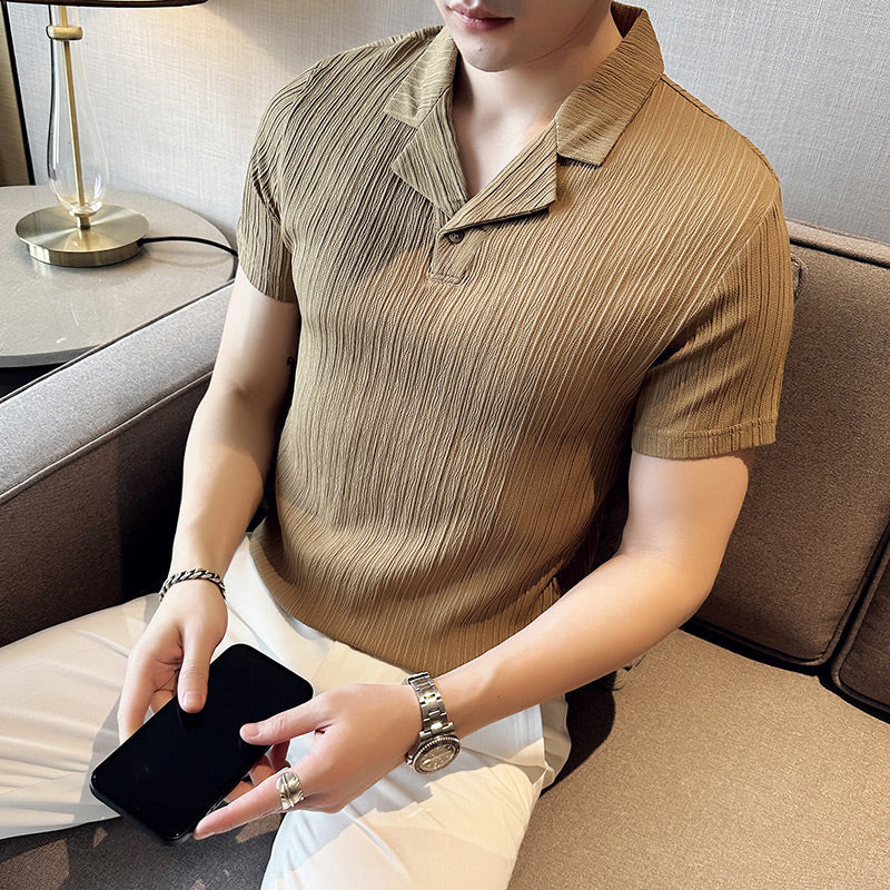 Men's Casual Slim Vertical Striped Short Sleeved Top