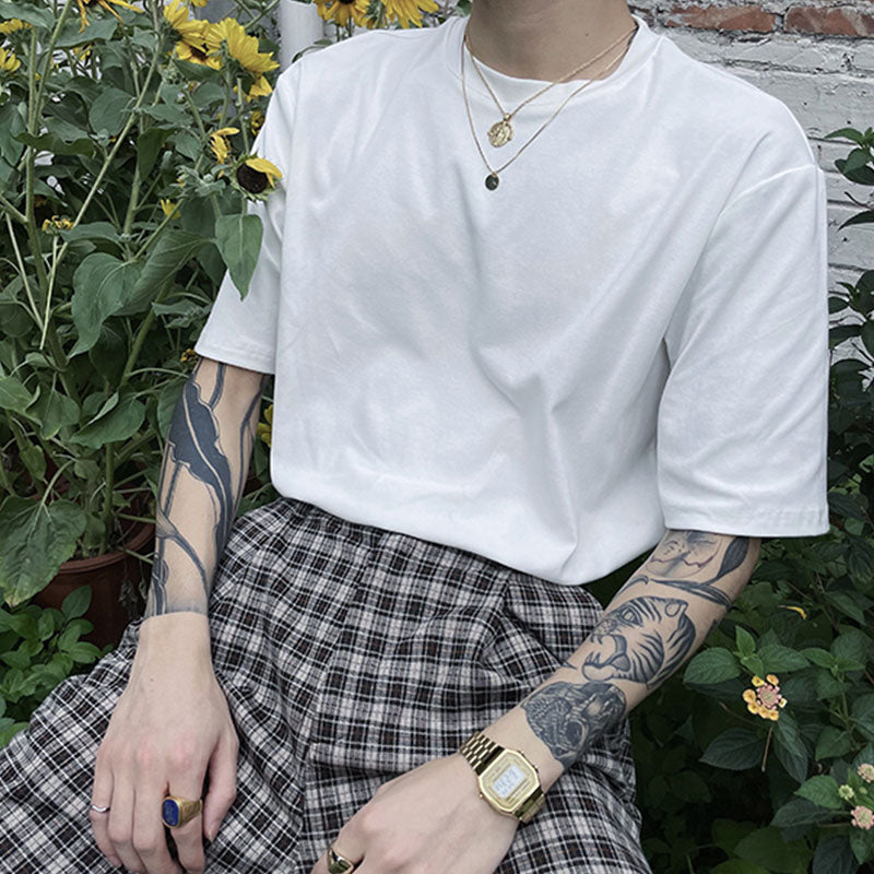 Loose Crew Neck Short Sleeve T-Shirt Vintage Tee