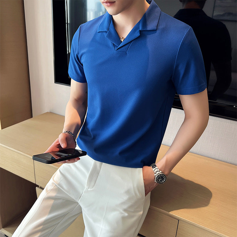 Men's Summer V-neck Business Slim Polo T-shirt