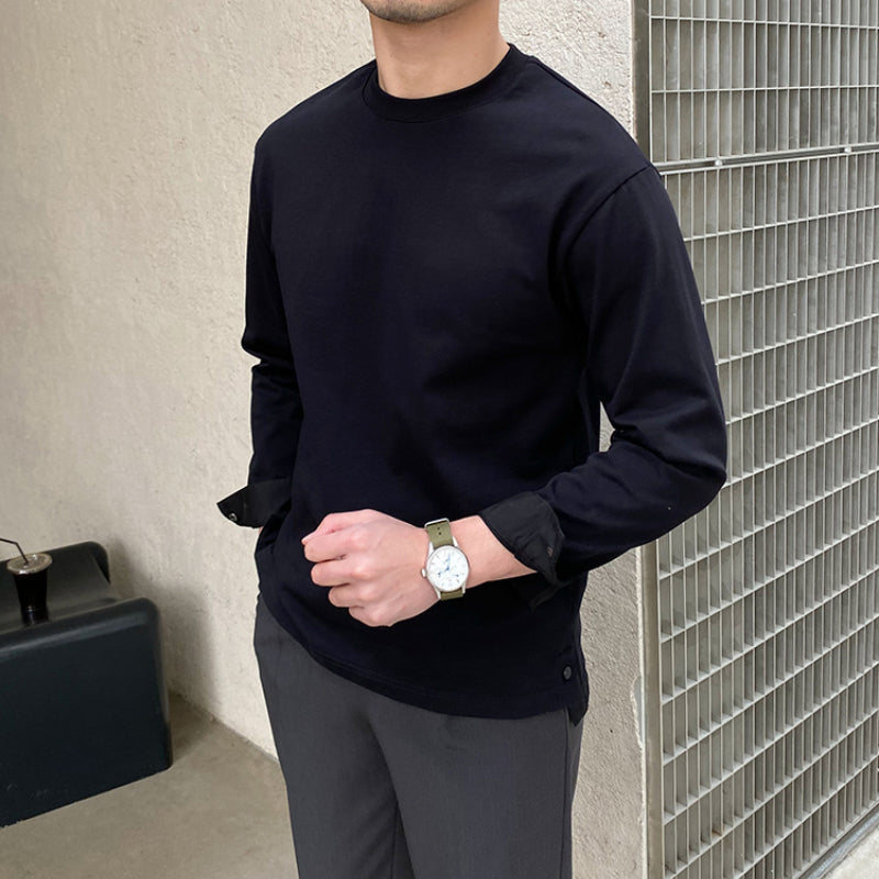 Men's Casual Cotton Long Sleeve Round Neck T-shirt