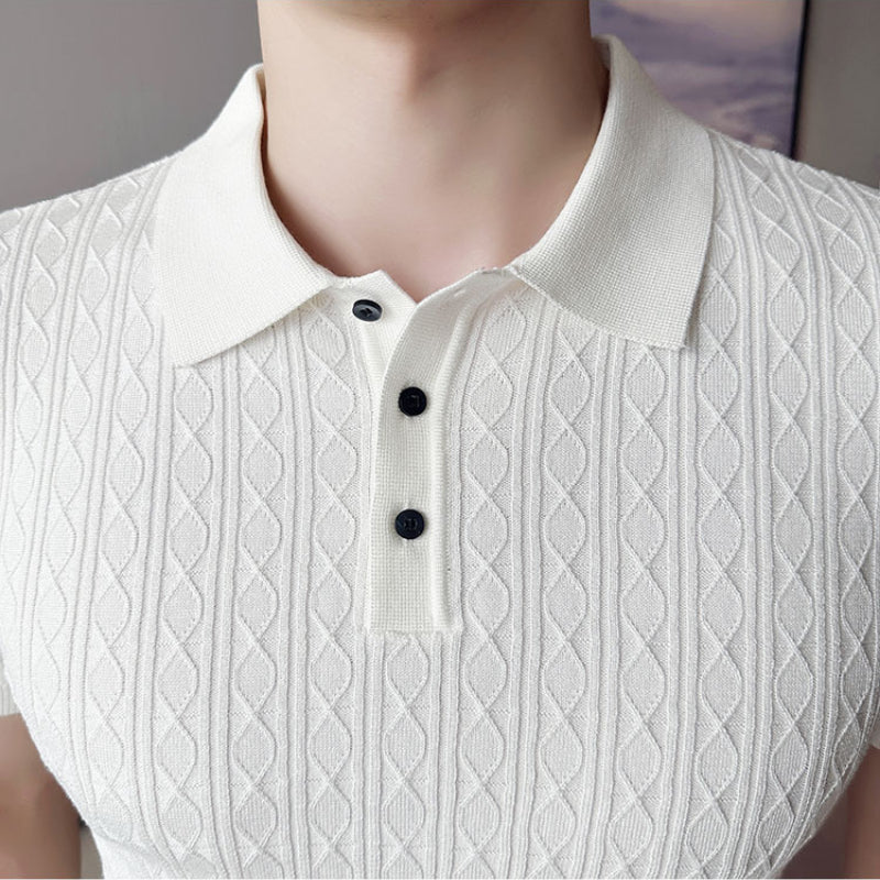 Men's Knitted Short-sleeved Polo Shirt Business Slim High-end Striped T-shirt