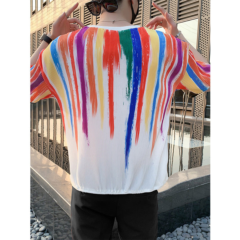Men's Business Rainbow Stripe Short Sleeve T-Shirt