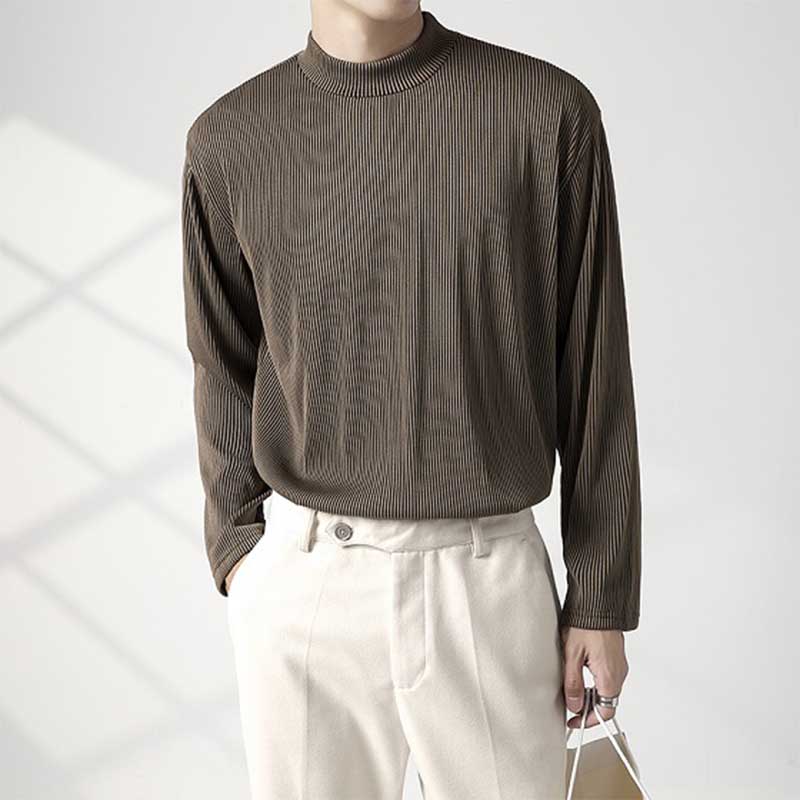 Men's Half High Neck Round Neck Loose Long Sleeve Solid Color T-Shirt