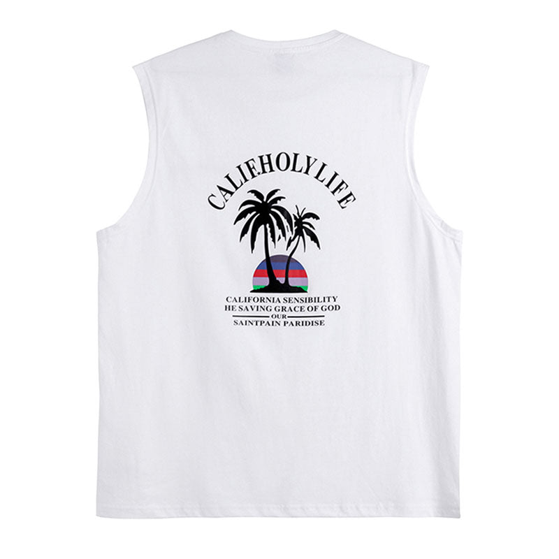 Men's Summer Casual Printed Beach Loose Sleeveless Vest T-Shirt
