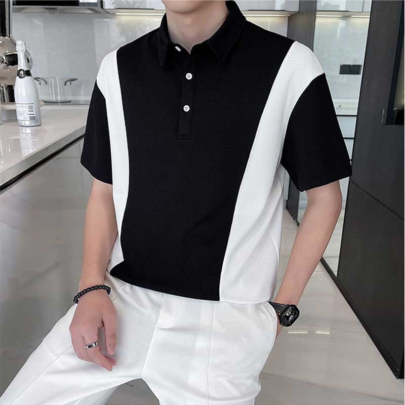 Waffle Short Sleeve Polo Shirt Panel T-Shirt