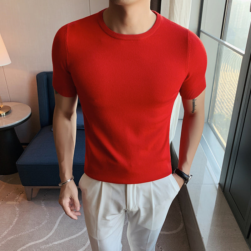 Men's Business Round Neck Slim Fit Casual Knit T-Shirt
